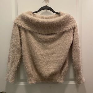 Cream Eyelash Off The Shoulder Sweater